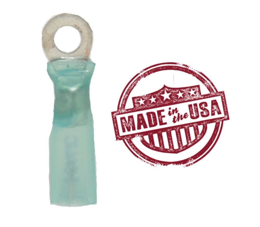 MVP 25 Blue 14-16 AWG Ring Terminals #8 Stud - Made in the USA w/ 3M Heat Shrink