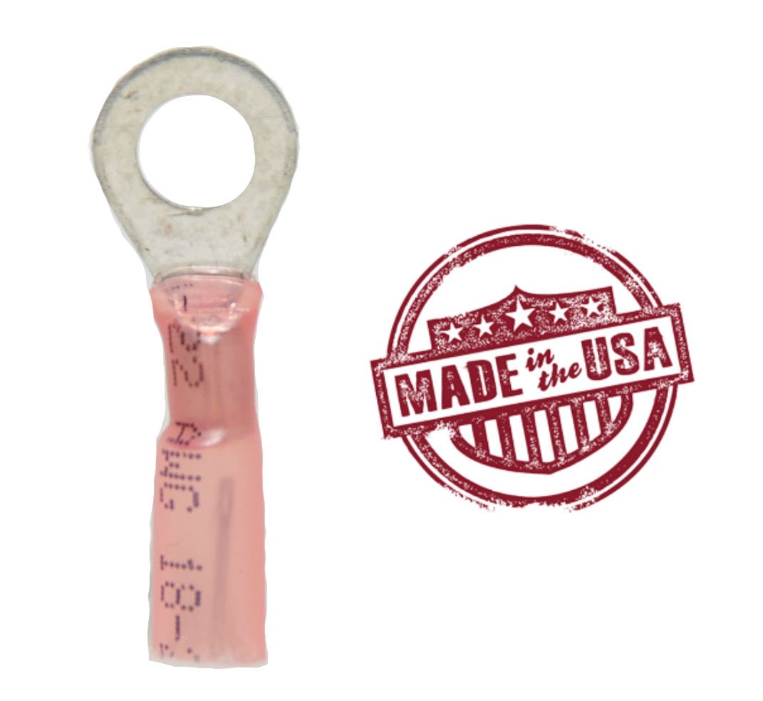 MVP 25 Red 18-22 AWG Ring Terminals 1/4" - Made in the USA w/ 3M Heat Shrink