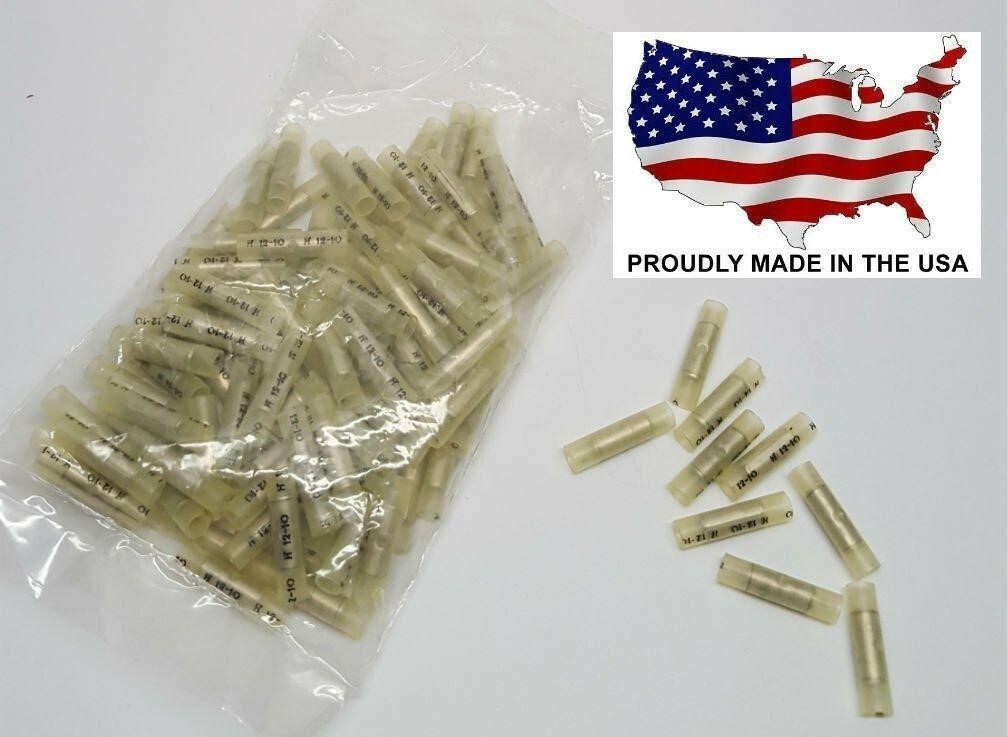 MVP 100 Yellow Nylon Butt Splice Terminal Connectors 12-10 AWG Gauge USA -TBS10N