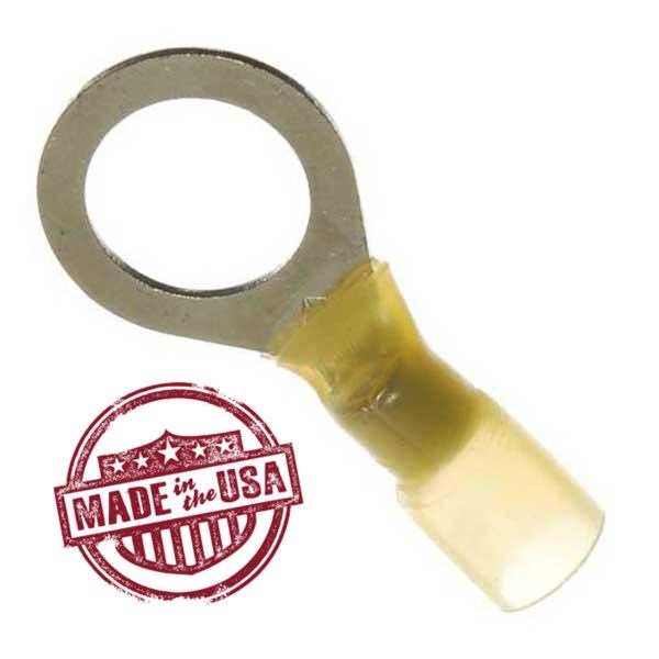 MVP 100 Yellow 10-12 AWG Ring Terminals 1/2" - Made in the USA w/ 3M Heat Shrink