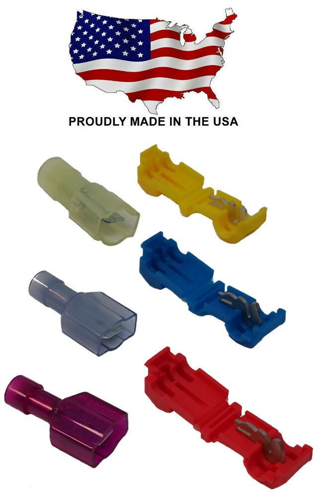 MVP 600 Pcs Total T-Tap and Male Connector 100 Each Red Blue Yellow 10-22 AWG