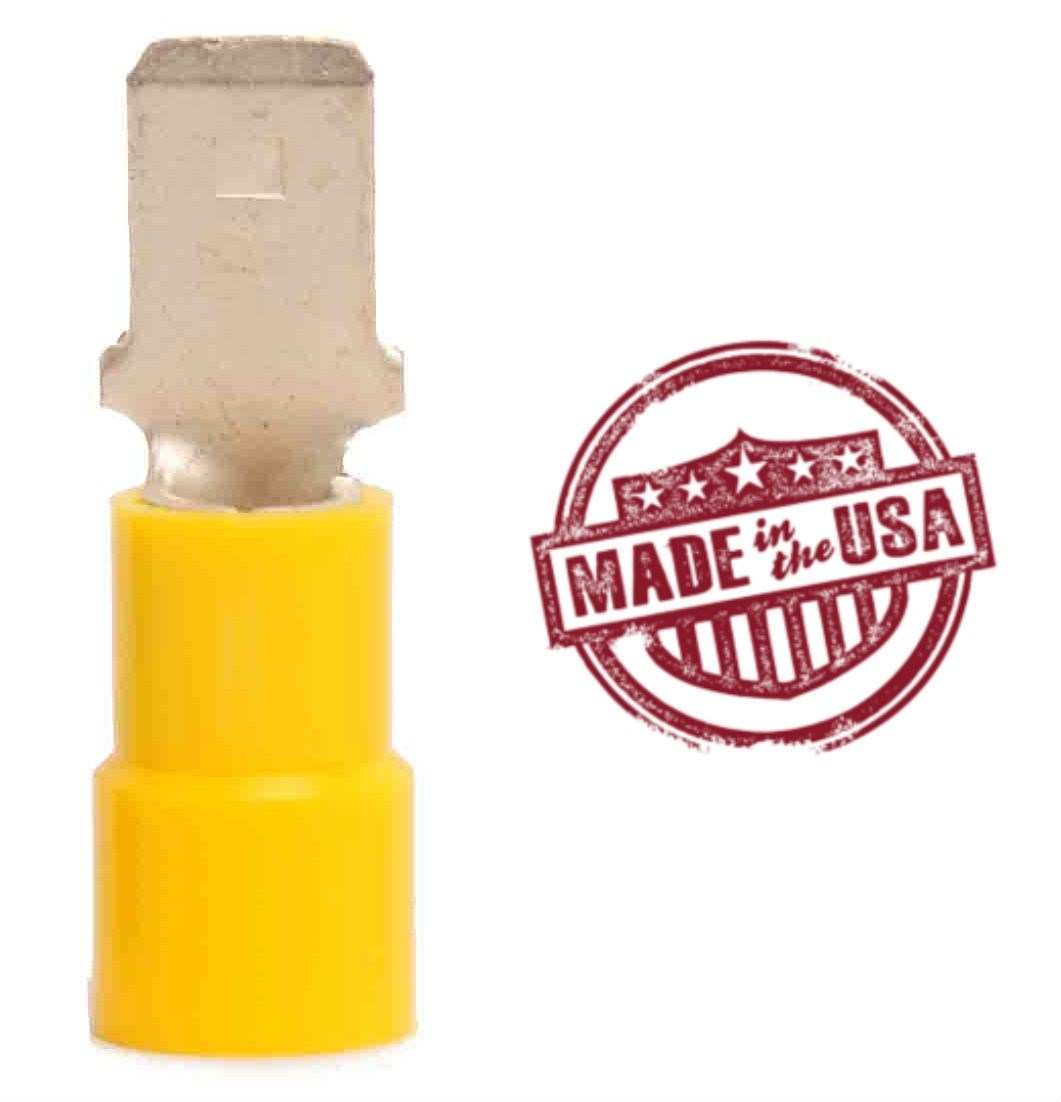 MVP 100 Yellow 10-12 AWG Vinyl Insulated Male Quick Connect Terminals .250" USA