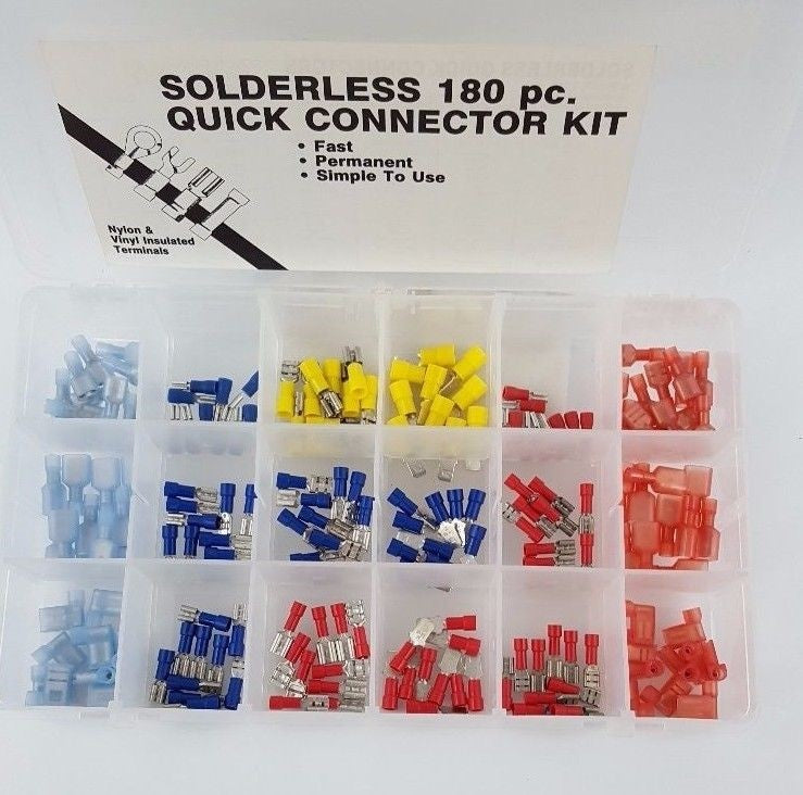 180 Piece Quick Connect Primary Wire Terminal Assortment - Made in the USA