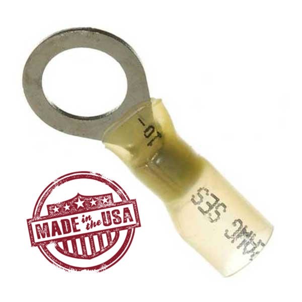 MVP 25 Yellow 10-12 AWG Ring Terminals 3/8" - Made in the USA w/ 3M Heat Shrink