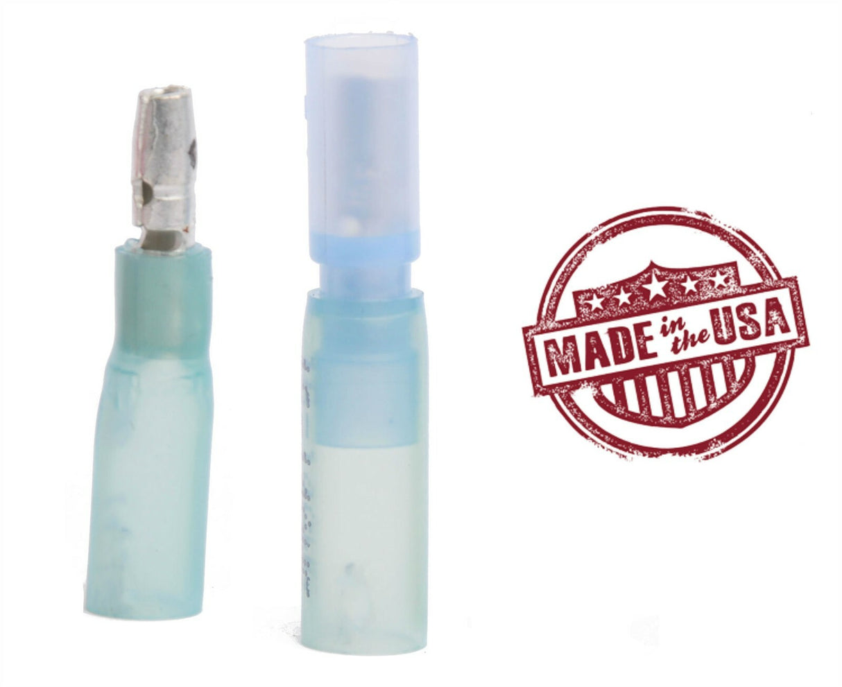 MVP 50 Sets of 14-16 AWG Blue Heat Shrink Male & Female Bullet Terminals .180"