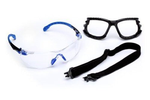 3M Solus Safety Glasses S1101SGAF-KT Kit, Foam, Strap, Black/Blue, Clear Scotchgard Anti-fog lens