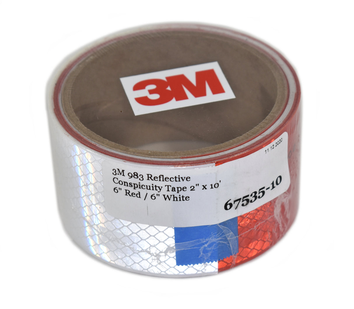 3M 2" x 10' Roll of 3M 983-326 6" Red / 6" White Pattern DOTC2 Reflective Tape