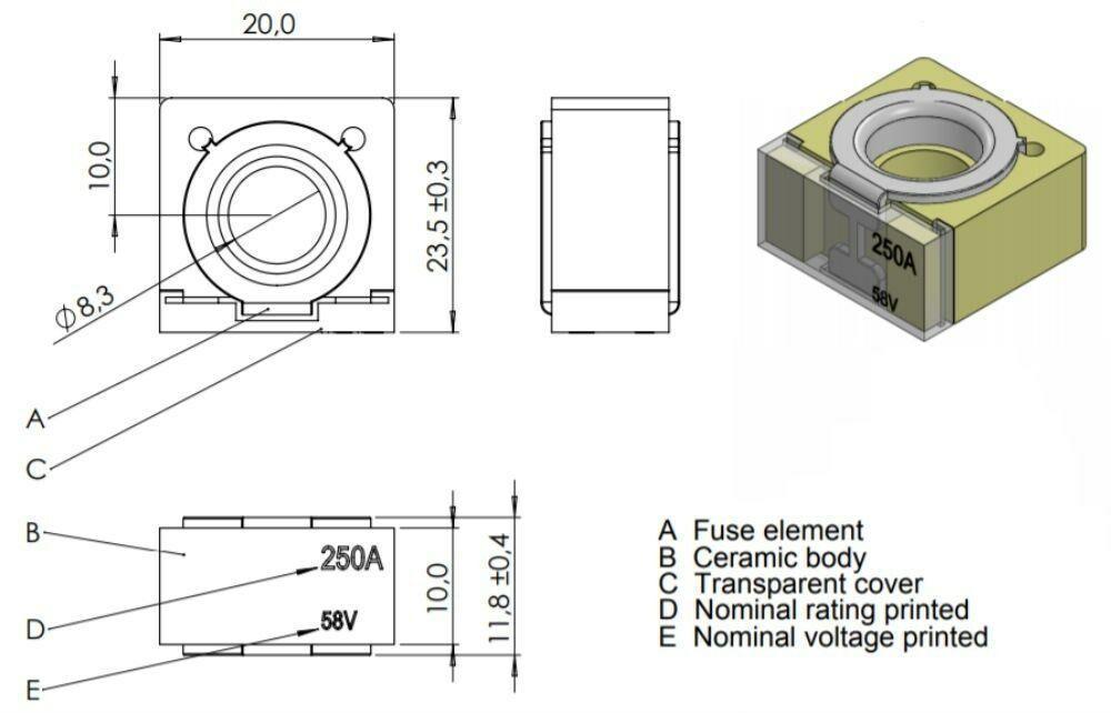 Flosser 9048150 Cube 150 Amp Ceramic Fuse - Repl ZCASE CBBF Type - Made in Europe