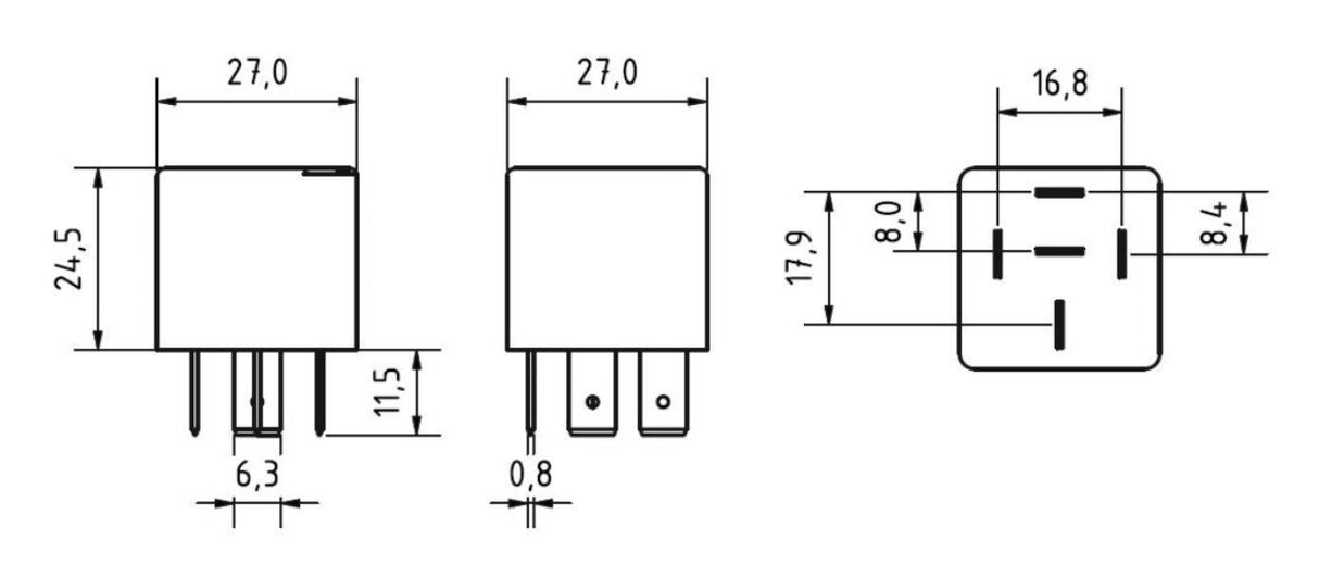 GEBE 990711 4 Terminal SPST NO Mini Relay with Resistor 24V 20A - German Made