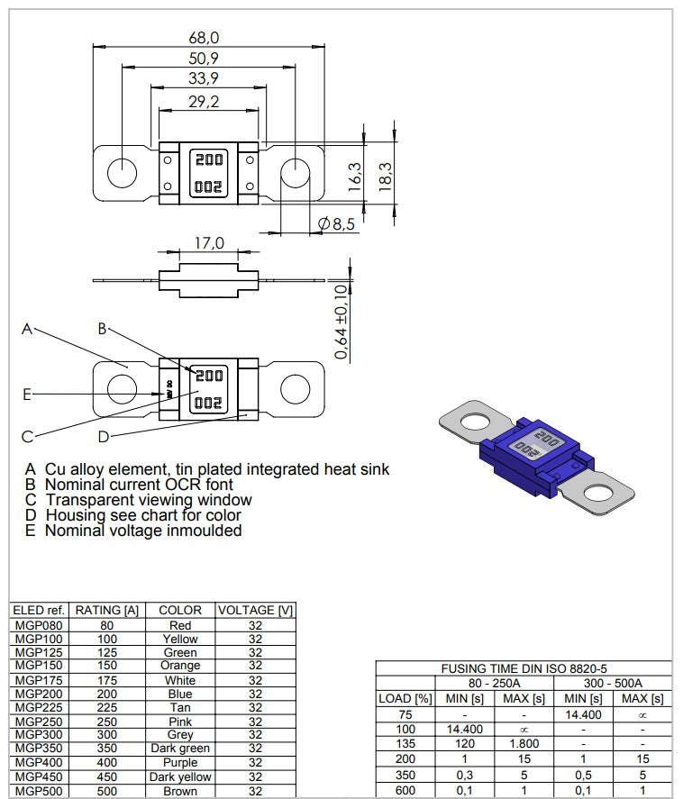 Flosser 8048500 Bolt On 500 Amp Fuse - Replaces MEGA and AMG Fuses