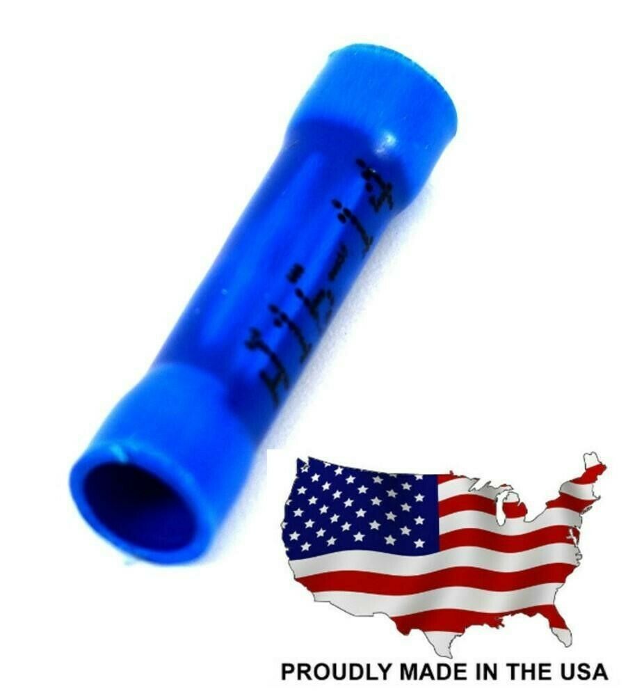 MVP 25 Blue Vinyl Butt Splice Wire Connectors 16-14 AWG Gauge - USA Made TBS14V