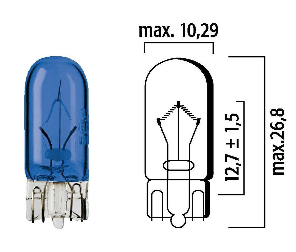Flosser 429133 Blue Wedge Base Mini Bulb 12V 5W Replaces 194 - Made in Europe (10)
