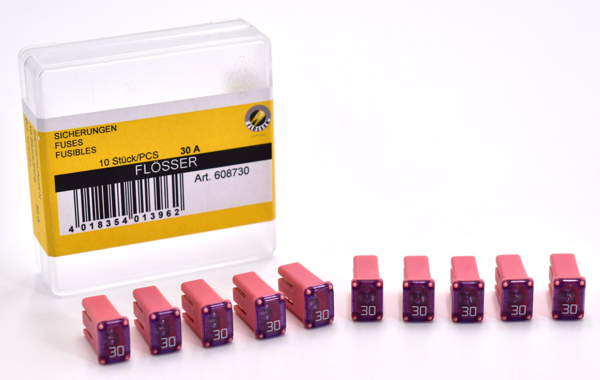 Flosser 608730 30 Amp MCASE+ Type Slotted Cartridge Fuse – Made in Japan (10)
