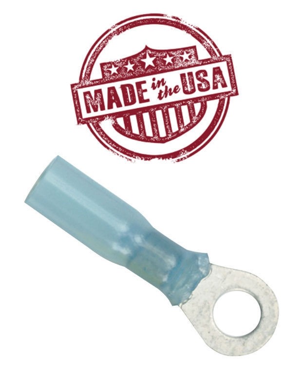 MVP 50 Blue 14-16 AWG Ring Terminals #10 Stud - Made in USA w/ 3M Heat Shrink
