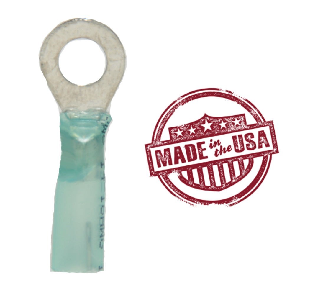 MVP 25 Blue 14-16 AWG Ring Terminals 1/4" - Made in the USA w/ 3M Heat Shrink