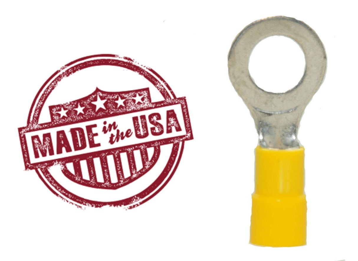 MVP 100 Yellow 10-12 AWG Vinyl Insulated Ring Terminals 3/8" Stud - Made in USA
