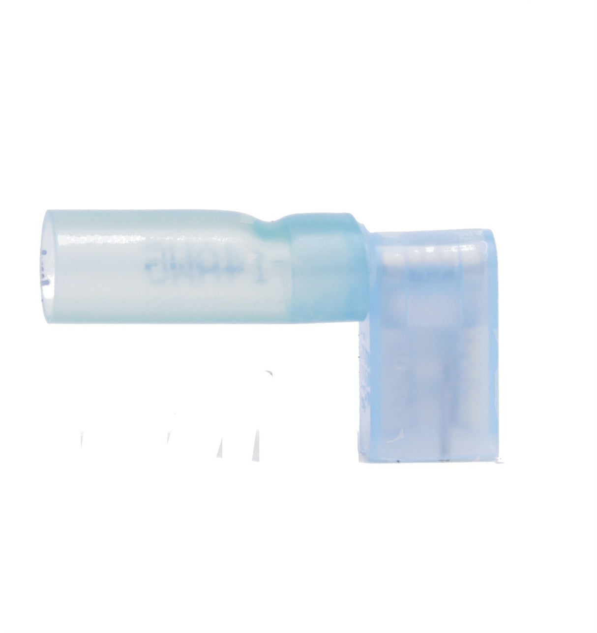 25 Blue 14-16 Ga Female .250" Flag 90° Connector Made with 3M Heat Shrink Tubing