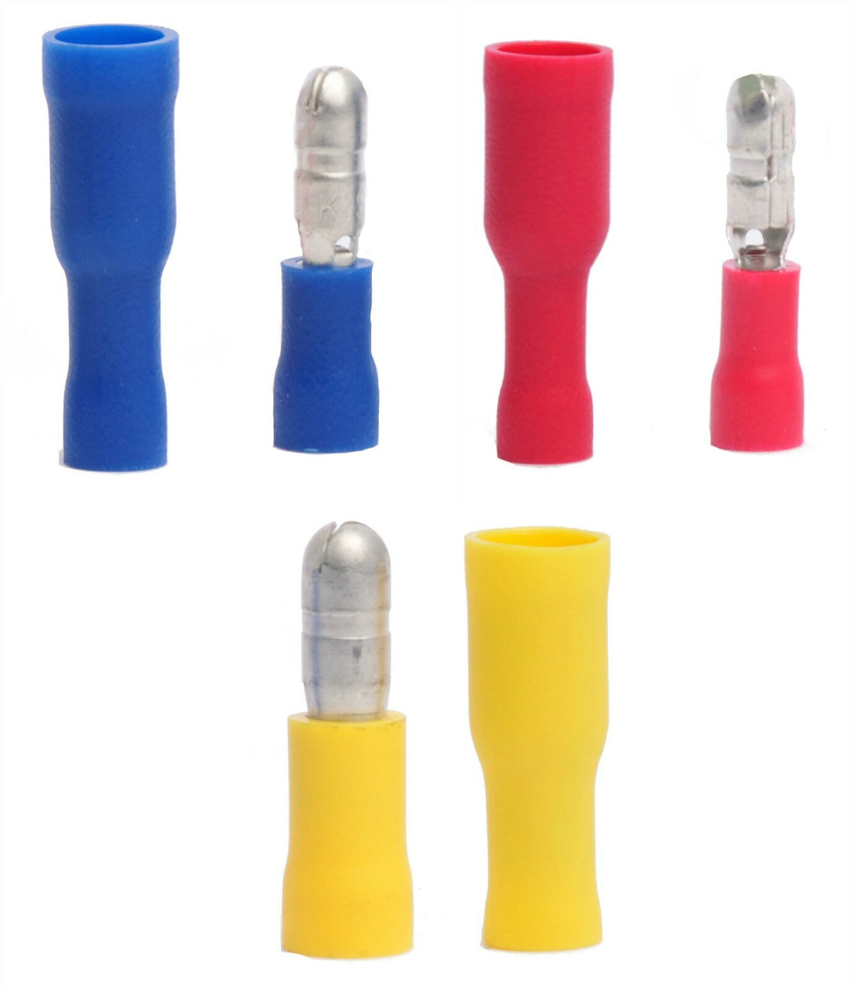 MVP 200 Pcs of 10-22 AWG Ga Red Blue Yellow Vinyl Male & Female Bullet Terminals