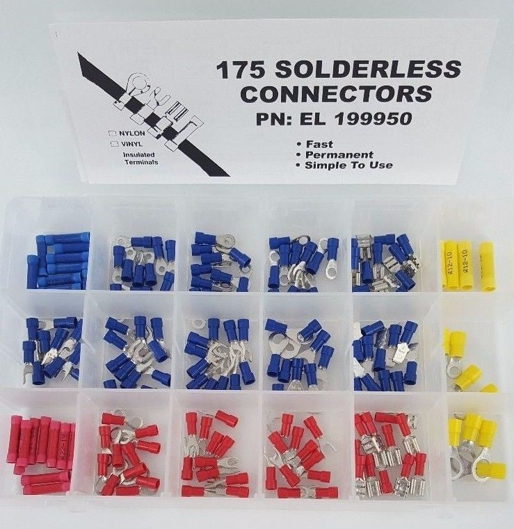 MVP 175 Pc Vinyl Insulated Wire Terminal Assortment - Ring Fork Butt Disc - USA Made