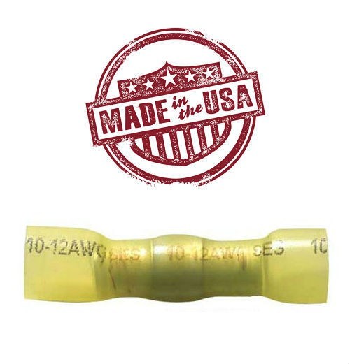 MVP 25 Yellow Butt Splice Crimp Solder Heat Shrink Terminals 10-12 AWG USA Made