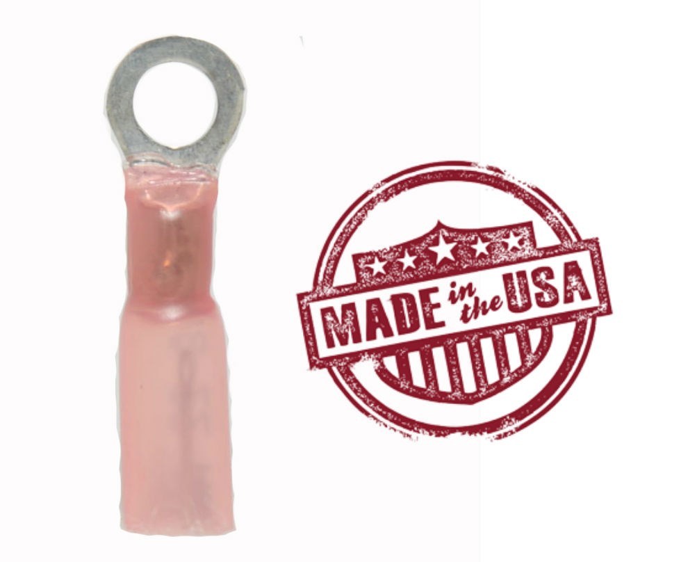 MVP 25 Red 18-22 AWG Ring Terminals #10 Stud - Made in the USA w/ 3M Heat Shrink