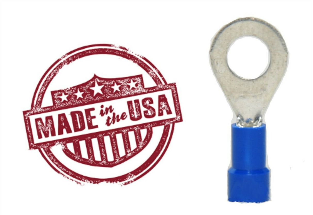 MVP 500 Blue 14-16 Gauge Vinyl Insulated Ring Terminals #10 Stud - Made in the USA