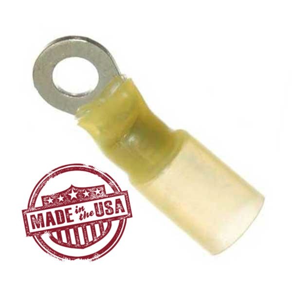 MVP 25 Yellow 10-12 AWG Ring Terminals #10 Stud - Made in USA w/ 3M Heat Shrink