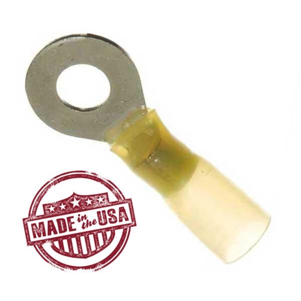 MVP 50 Yellow 10-12 AWG Ring Terminals 1/4" - Made in the USA w/ 3M Heat Shrink
