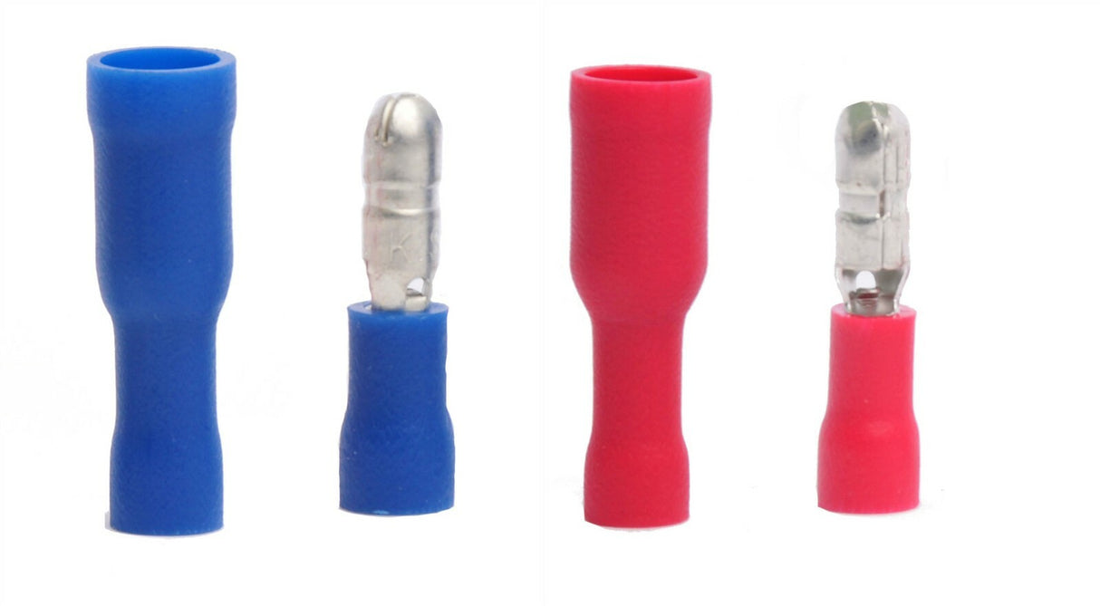 MVP 100 Pcs of 14-22 AWG Red and Blue Vinyl Male & Female Bullet Terminals .157"