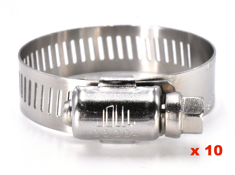 Jolly (10) JW008S Stainless Steel Worm Drive Hose Clamp SAE 8 - 1/2" to 29/32" Replaces 63008H