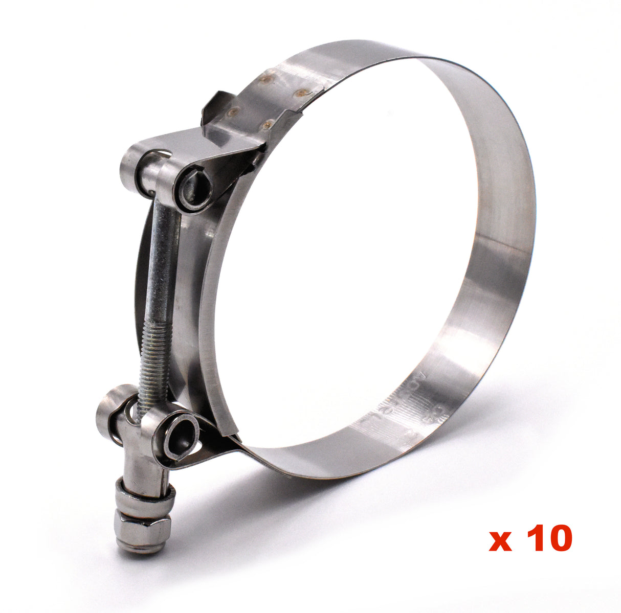Jolly SAE 76 All 300 Stainless T Bolt 3" Hose Clamps: Range 3-1/4" to 3-9/16" - 10