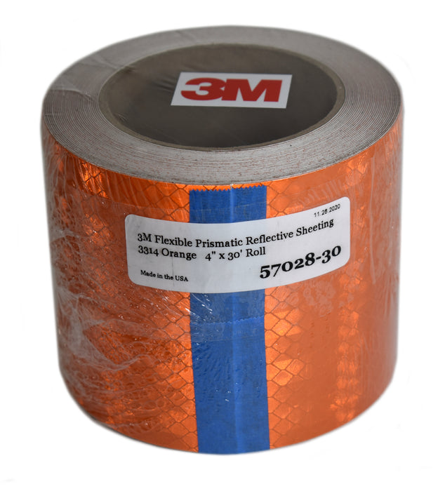 One 4" x 30' Roll of 3M 3314 High Intensity Flexible Prismatic Orange Reflective Tape
