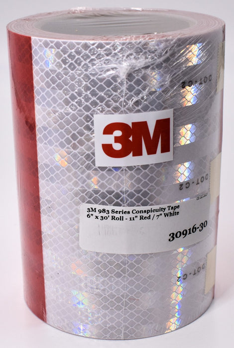 3M 6" x 30' Roll of 983-32 11" Red / 7" White Conspicuity Reflective Tape DOT-C2