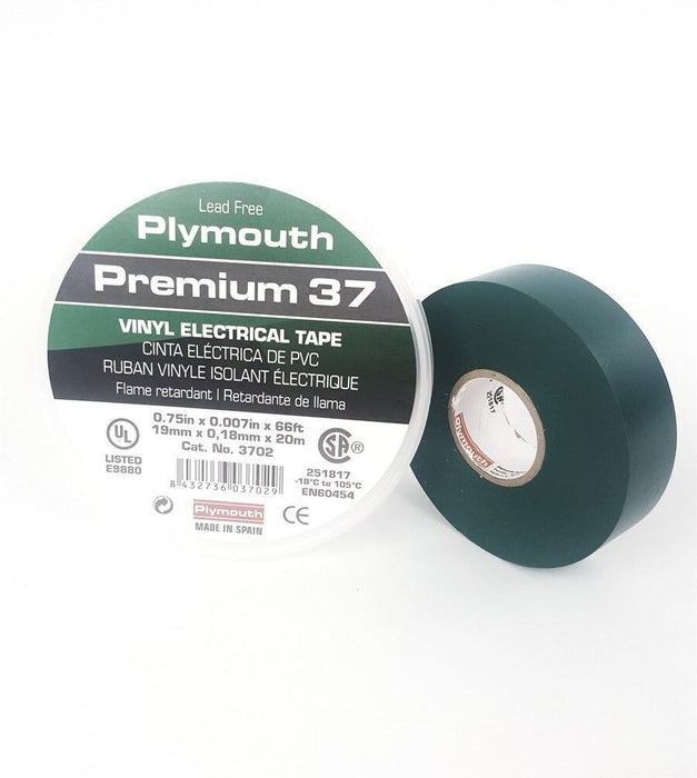 Plymouth Rubber 3702 Premium 37 Green 7 Mil Vinyl Electrical Tape 3/4" x 66'