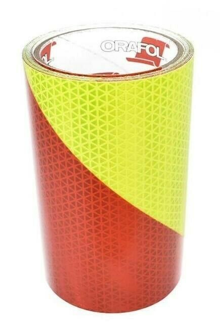 Orafol V98 77575-630 6" x 30' LH Red & Fluorescent Lime Chevron Safety Tape -USA