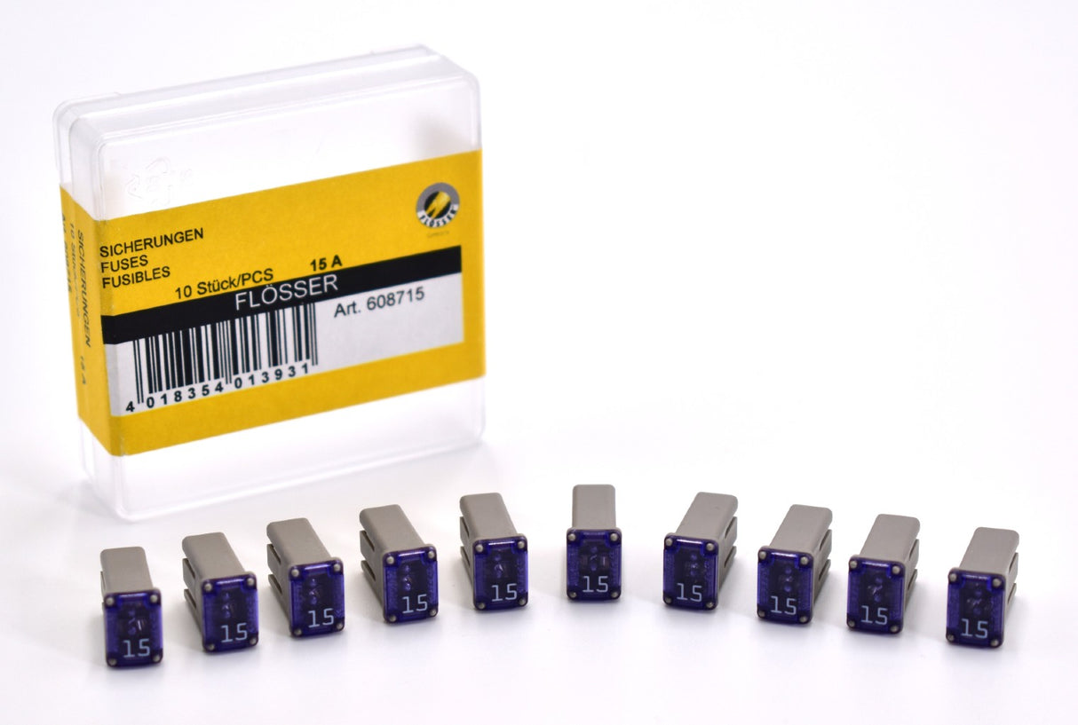 Flosser 608715 15 Amp MCASE+ Type Slotted Cartridge Fuses – Made in Japan (10)