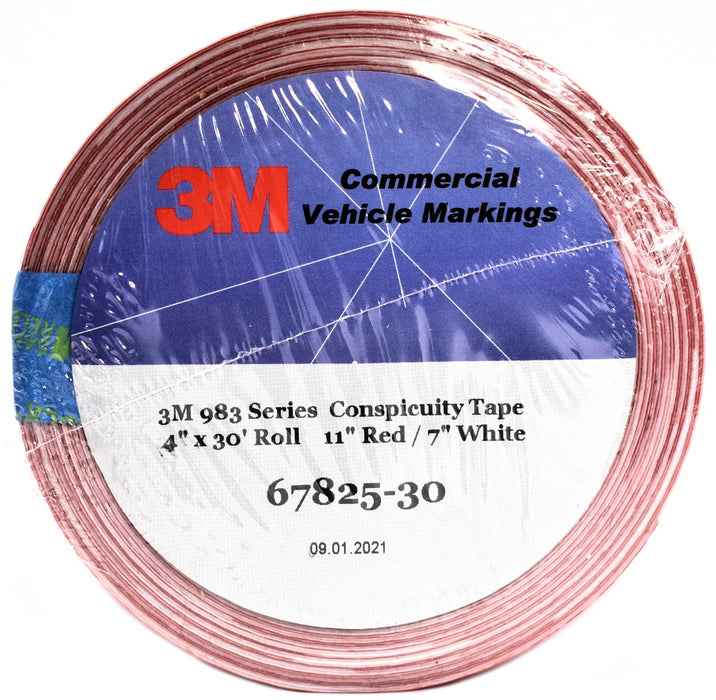 3M 67825-30 4" x 30' 983 Series 11" Red 7" White Conspicuity Reflective Tape