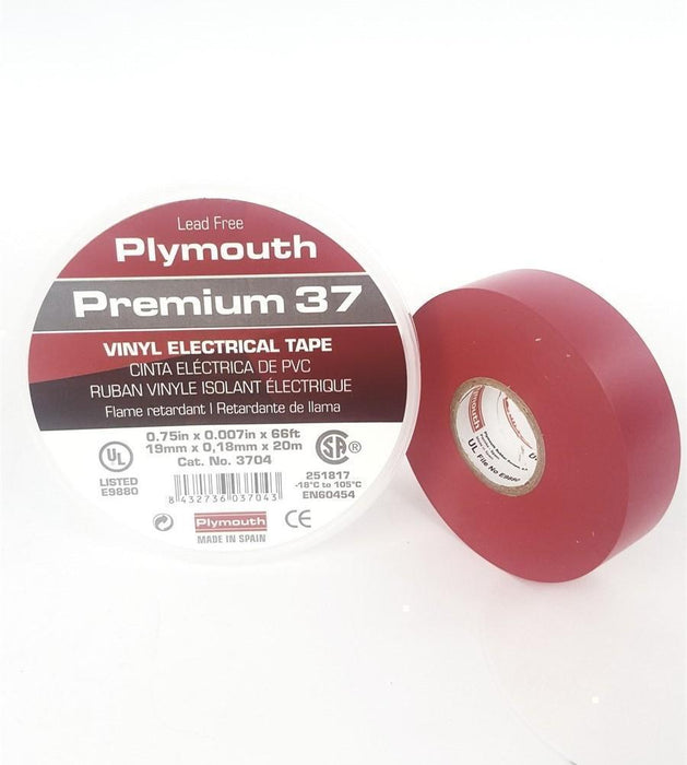 Plymouth Rubber 3704 Premium 37 Red 7 Mil Vinyl Electrical Tape 3/4" x 66'