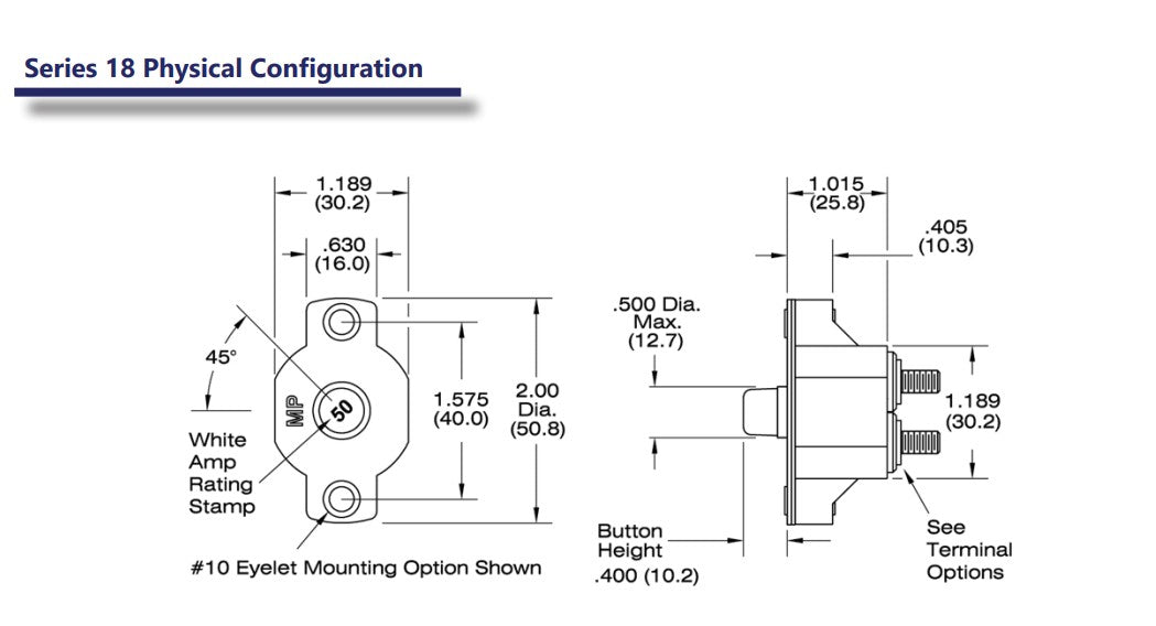 Mechanical Products - 20 Amp Push to Reset Panel Mount Circuit Breaker CBM20 - Series 18