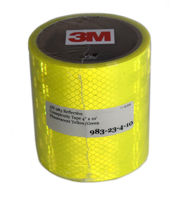 3M 4" x 10' Roll of 983-23 Fluorescent Yellow-Green Reflective Tape NFPA 1901