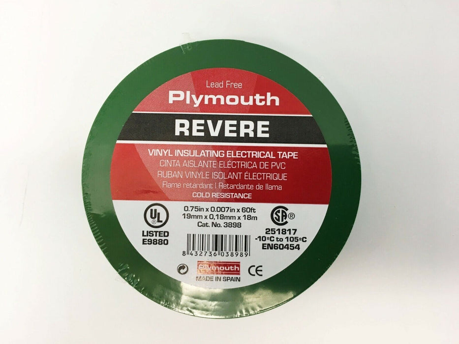 Plymouth Rubber 3898 Revere Green 7 Mil Vinyl Electrical Tape 3/4" x 60' - Spain