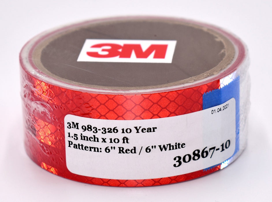 3M 30867-10 983-326 Diamond Grade 1-1/2" x 10' Red and White Reflective Tape