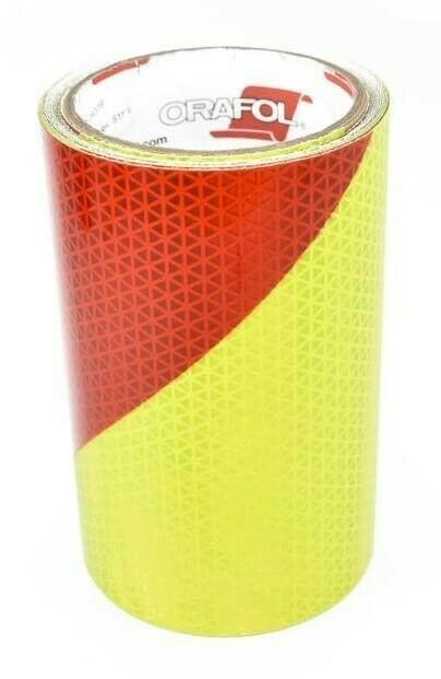 Orafol V98 77675-610 6" x 10' RH Red & Fluorescent Lime Chevron Safety Tape -USA