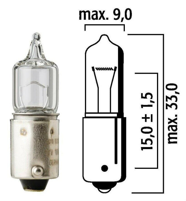 Flosser 4010 Halogen Mini Bulbs 12V 10W BA9s - Made in Germany