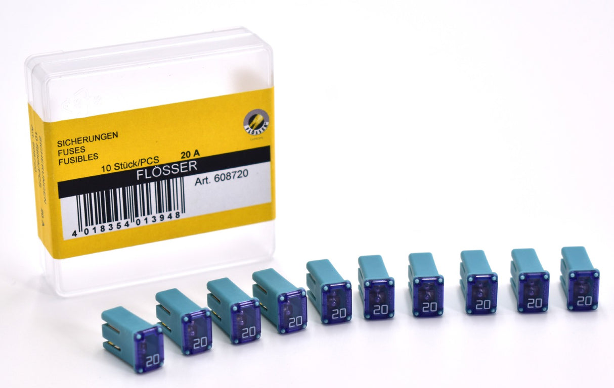 Flosser 608720 20 Amp MCASE+ Type Slotted Cartridge Fuses – Made in Japan (10)