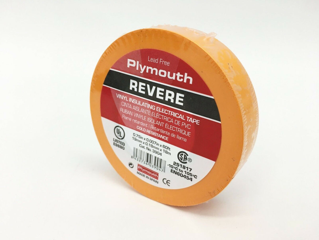 Plymouth Rubber 3904 Revere Orange 7 Mil Vinyl Electrical Tape 3/4"x 60' - Spain