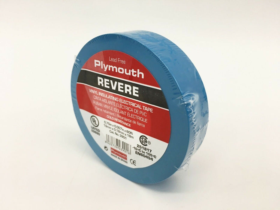 Plymouth Rubber 3901 Revere Blue 7 Mil Vinyl Electrical Tape 3/4" x 60' - Spain