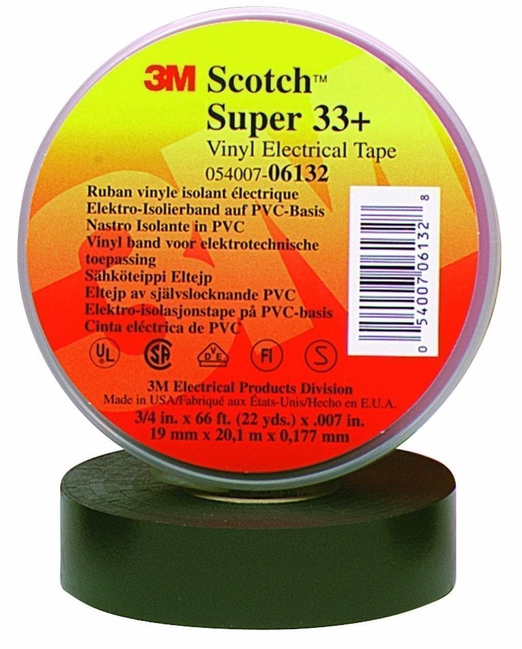 3M 06132 Super 33+ Electrical Tape 3/4" x 66' - Made in the USA