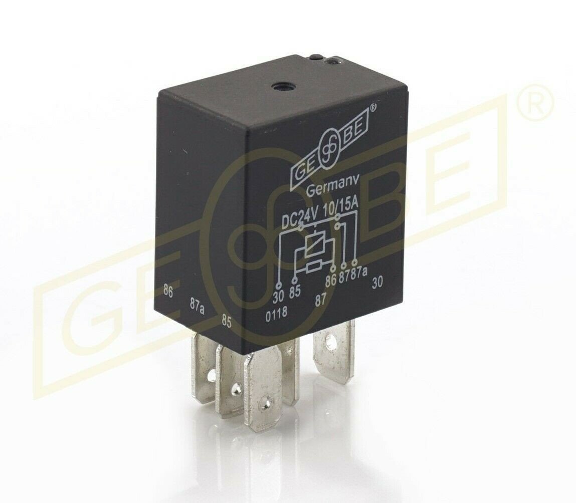 GEBE 992911 5 Terminal Changeover Relay with Resistor 24V 10/15A - Germany