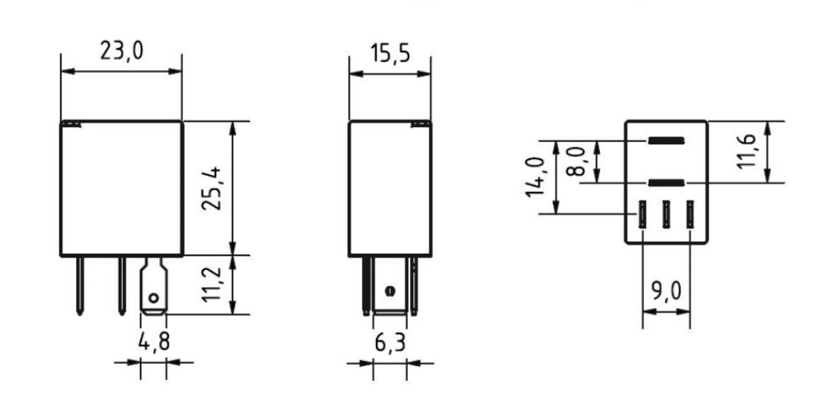GEBE 990531 4 Terminal SPST NO Micro Relay with Resistor 12V 25A - German Made